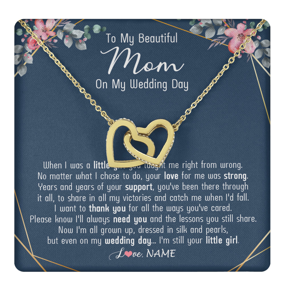 Interlocking Hearts Necklace 18K Yellow Gold Finish | 1 | Personalized To My Beautiful Mom Necklace From Daughter On My Wedding Day Mother Of The Bride From Daughter Mom Jewelry Customized Gift Box Message Card | siriusteestore