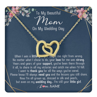 Interlocking Hearts Necklace 18K Yellow Gold Finish | 1 | Personalized To My Beautiful Mom Necklace From Daughter On My Wedding Day Mother Of The Bride From Daughter Mom Jewelry Customized Gift Box Message Card | siriusteestore