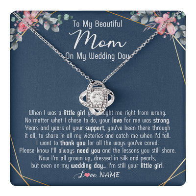Love Knot Necklace 14K White Gold Finish | 1 | Personalized To My Beautiful Mom Necklace From Daughter On My Wedding Day Mother Of The Bride From Daughter Mom Jewelry Customized Gift Box Message Card | siriusteestore