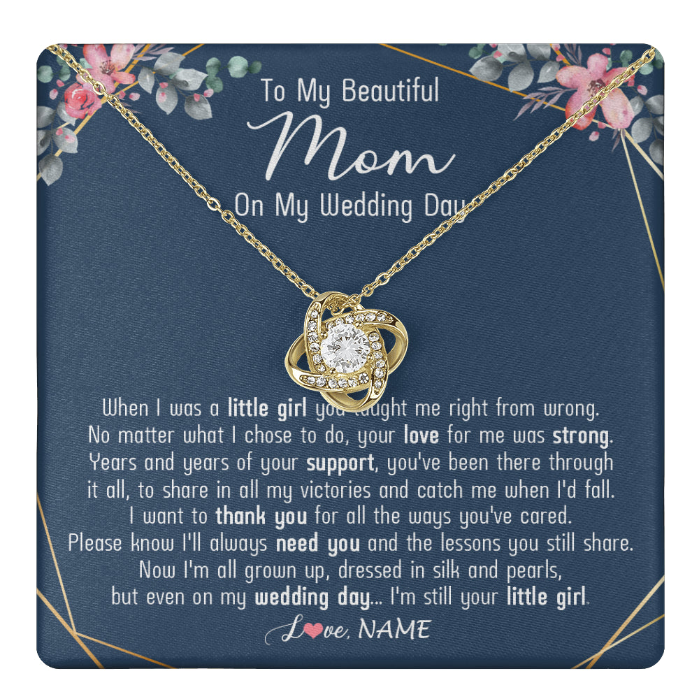 Love Knot Necklace 18K Yellow Gold Finish | 1 | Personalized To My Beautiful Mom Necklace From Daughter On My Wedding Day Mother Of The Bride From Daughter Mom Jewelry Customized Gift Box Message Card | siriusteestore