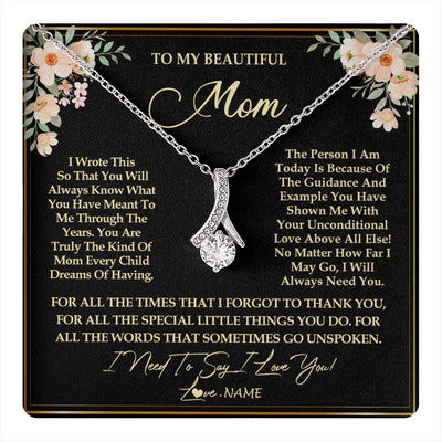 Alluring Beauty Necklace 14K White Gold Finish | 1 | Personalized To My Beautiful Mom Necklace from Daughter Son I Need to Say I Love You Mom Birthday Mother's Day Pendant Jewelry Customized Gift Box Message Card | siriusteestore
