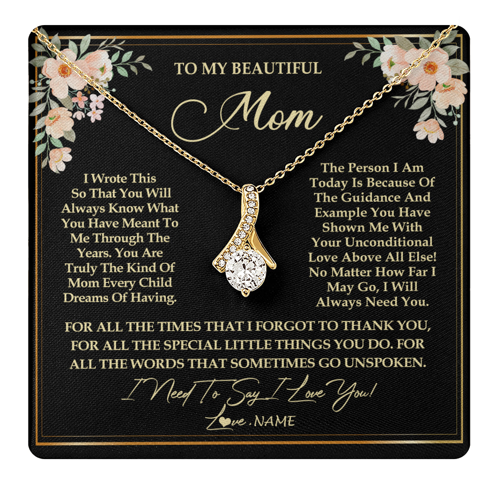 Alluring Beauty Necklace 18K Yellow Gold Finish | 1 | Personalized To My Beautiful Mom Necklace from Daughter Son I Need to Say I Love You Mom Birthday Mother's Day Pendant Jewelry Customized Gift Box Message Card | siriusteestore