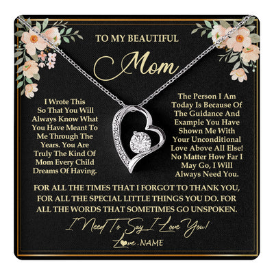 Forever Love Necklace 14K White Gold Finish | 1 | Personalized To My Beautiful Mom Necklace from Daughter Son I Need to Say I Love You Mom Birthday Mother's Day Pendant Jewelry Customized Gift Box Message Card | siriusteestore