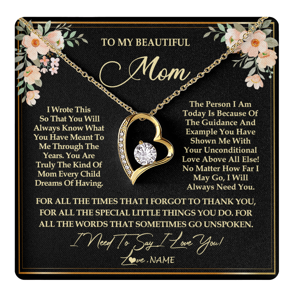 Forever Love Necklace 18K Yellow Gold Finish | 1 | Personalized To My Beautiful Mom Necklace from Daughter Son I Need to Say I Love You Mom Birthday Mother's Day Pendant Jewelry Customized Gift Box Message Card | siriusteestore