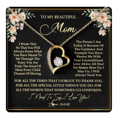 Forever Love Necklace 18K Yellow Gold Finish | 1 | Personalized To My Beautiful Mom Necklace from Daughter Son I Need to Say I Love You Mom Birthday Mother's Day Pendant Jewelry Customized Gift Box Message Card | siriusteestore