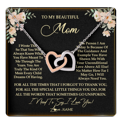 Interlocking Hearts Necklace Stainless Steel & Rose Gold Finish | 1 | Personalized To My Beautiful Mom Necklace from Daughter Son I Need to Say I Love You Mom Birthday Mother's Day Pendant Jewelry Customized Gift Box Message Card | siriusteestore