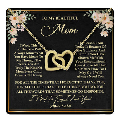 Interlocking Hearts Necklace 18K Yellow Gold Finish | 1 | Personalized To My Beautiful Mom Necklace from Daughter Son I Need to Say I Love You Mom Birthday Mother's Day Pendant Jewelry Customized Gift Box Message Card | siriusteestore