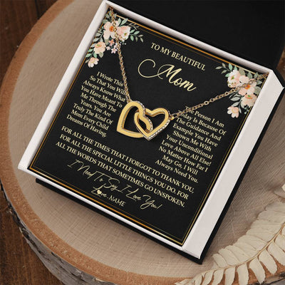 Interlocking Hearts Necklace 18K Yellow Gold Finish | Personalized To My Beautiful Mom Necklace from Daughter Son I Need to Say I Love You Mom Birthday Mother's Day Pendant Jewelry Customized Gift Box Message Card | siriusteestore
