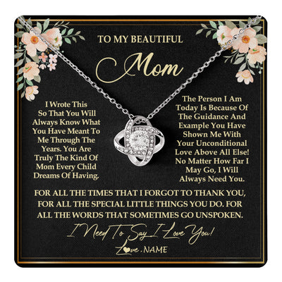 Love Knot Necklace 14K White Gold Finish | 1 | Personalized To My Beautiful Mom Necklace from Daughter Son I Need to Say I Love You Mom Birthday Mother's Day Pendant Jewelry Customized Gift Box Message Card | siriusteestore