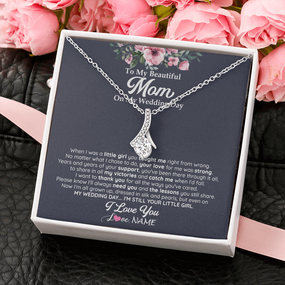 Alluring Beauty Necklace 14K White Gold Finish | 2 | Personalized To My Beautiful Mom On My Wedding Day Necklace From Daughter Little Girl Mother Of Bride Wedding Day Jewelry Customized Gift Box Message Card | siriusteestore