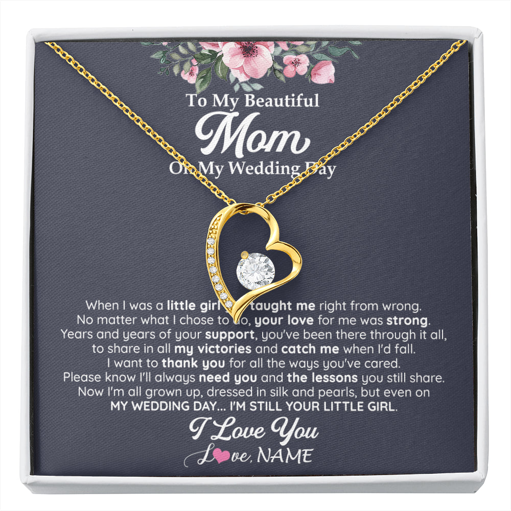 Forever Love Necklace 18K Yellow Gold Finish | 1 | Personalized To My Beautiful Mom On My Wedding Day Necklace From Daughter Little Girl Mother Of Bride Wedding Day Jewelry Customized Gift Box Message Card | siriusteestore