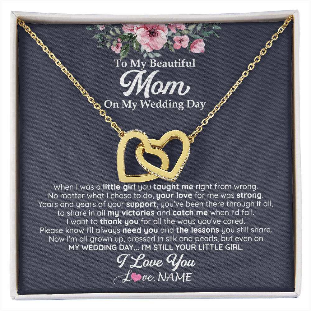 Interlocking Hearts Necklace 18K Yellow Gold Finish | 1 | Personalized To My Beautiful Mom On My Wedding Day Necklace From Daughter Little Girl Mother Of Bride Wedding Day Jewelry Customized Gift Box Message Card | siriusteestore
