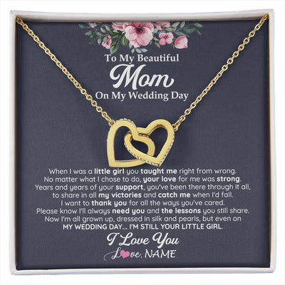 Interlocking Hearts Necklace 18K Yellow Gold Finish | 1 | Personalized To My Beautiful Mom On My Wedding Day Necklace From Daughter Little Girl Mother Of Bride Wedding Day Jewelry Customized Gift Box Message Card | siriusteestore