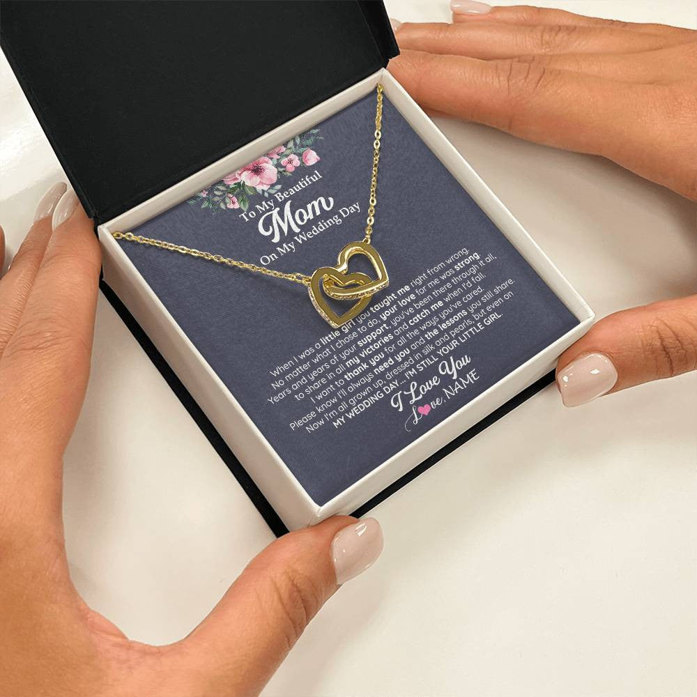 Interlocking Hearts Necklace 18K Yellow Gold Finish | 2 | Personalized To My Beautiful Mom On My Wedding Day Necklace From Daughter Little Girl Mother Of Bride Wedding Day Jewelry Customized Gift Box Message Card | siriusteestore