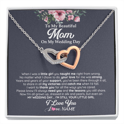 Interlocking Hearts Necklace Stainless Steel & Rose Gold Finish | 1 | Personalized To My Beautiful Mom On My Wedding Day Necklace From Daughter Little Girl Mother Of Bride Wedding Day Jewelry Customized Gift Box Message Card | siriusteestore