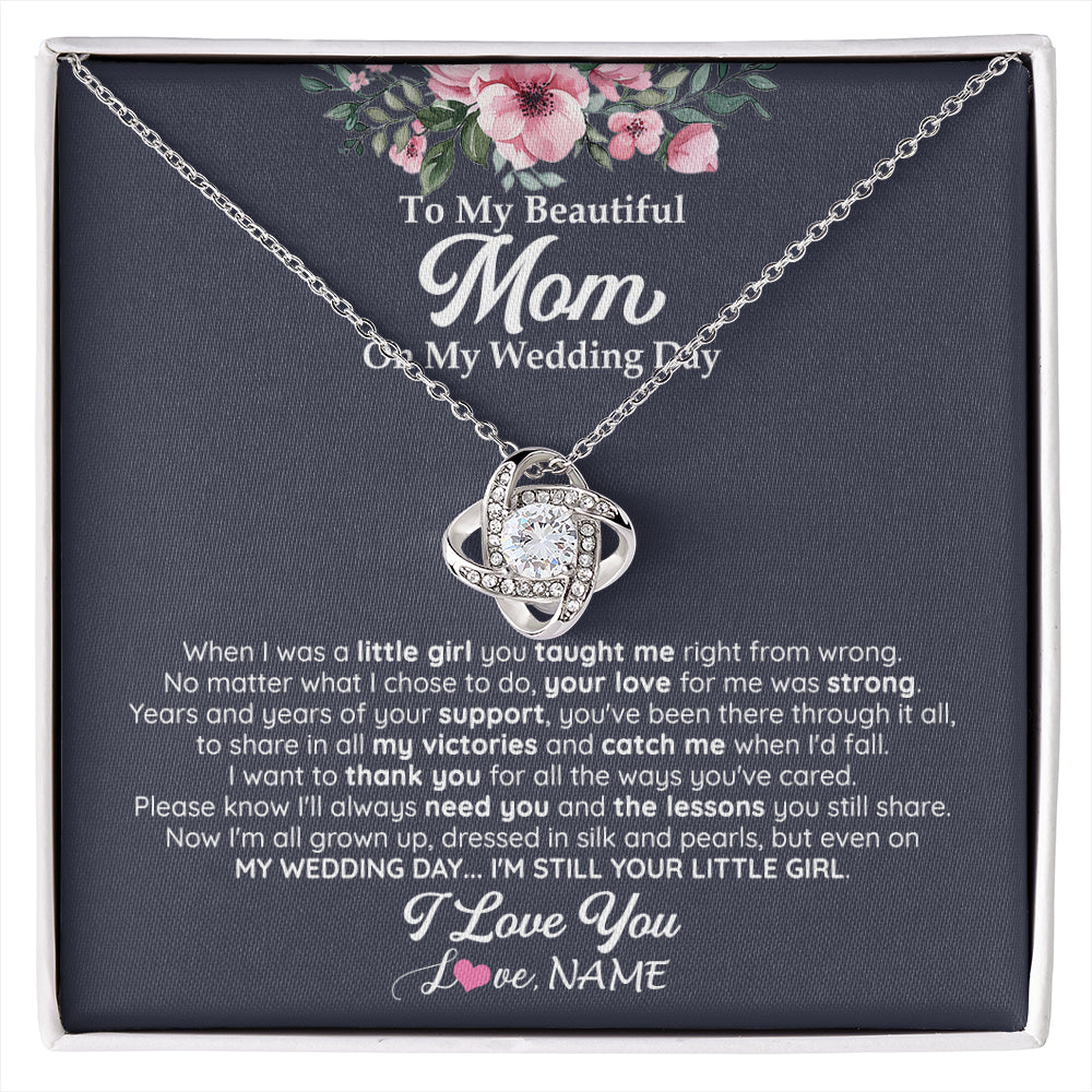 Love Knot Necklace 14K White Gold Finish | 1 | Personalized To My Beautiful Mom On My Wedding Day Necklace From Daughter Little Girl Mother Of Bride Wedding Day Jewelry Customized Gift Box Message Card | siriusteestore