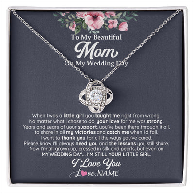 Love Knot Necklace 14K White Gold Finish | 1 | Personalized To My Beautiful Mom On My Wedding Day Necklace From Daughter Little Girl Mother Of Bride Wedding Day Jewelry Customized Gift Box Message Card | siriusteestore