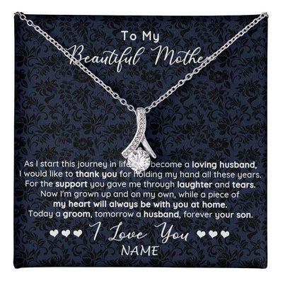 Alluring Beauty Necklace 14K White Gold Finish | 1 | Personalized To My Beautiful Mother Necklace From Son On My Wedding Day Mother Of The Groom For Mom Wedding Day Jewelry Customized Gift Box Message Card | siriusteestore