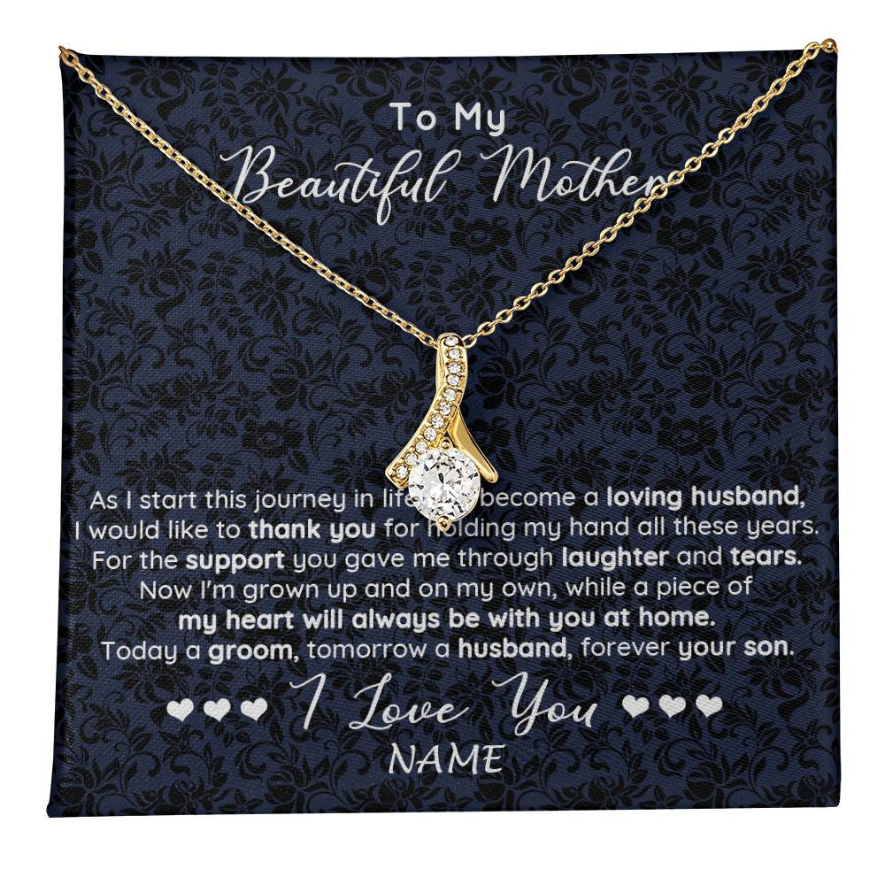 Alluring Beauty Necklace 18K Yellow Gold Finish | 1 | Personalized To My Beautiful Mother Necklace From Son On My Wedding Day Mother Of The Groom For Mom Wedding Day Jewelry Customized Gift Box Message Card | siriusteestore