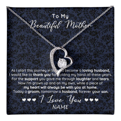 Forever Love Necklace 14K White Gold Finish | 1 | Personalized To My Beautiful Mother Necklace From Son On My Wedding Day Mother Of The Groom For Mom Wedding Day Jewelry Customized Gift Box Message Card | siriusteestore