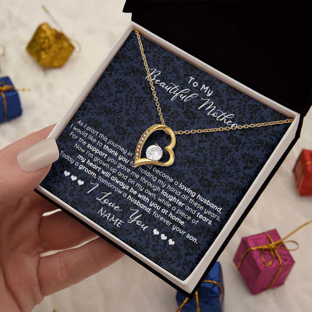 Forever Love Necklace 18K Yellow Gold Finish | 2 | Personalized To My Beautiful Mother Necklace From Son On My Wedding Day Mother Of The Groom For Mom Wedding Day Jewelry Customized Gift Box Message Card | siriusteestore