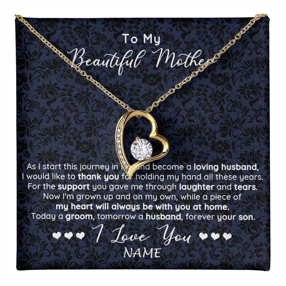 Forever Love Necklace 18K Yellow Gold Finish | 1 | Personalized To My Beautiful Mother Necklace From Son On My Wedding Day Mother Of The Groom For Mom Wedding Day Jewelry Customized Gift Box Message Card | siriusteestore