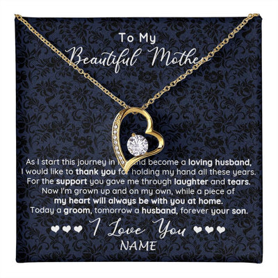 Forever Love Necklace 18K Yellow Gold Finish | 1 | Personalized To My Beautiful Mother Necklace From Son On My Wedding Day Mother Of The Groom For Mom Wedding Day Jewelry Customized Gift Box Message Card | siriusteestore