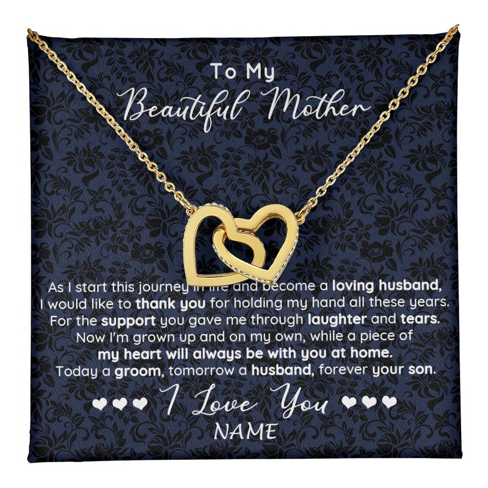 Interlocking Hearts Necklace 18K Yellow Gold Finish | 1 | Personalized To My Beautiful Mother Necklace From Son On My Wedding Day Mother Of The Groom For Mom Wedding Day Jewelry Customized Gift Box Message Card | siriusteestore