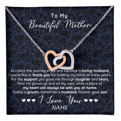 Interlocking Hearts Necklace Stainless Steel & Rose Gold Finish | 1 | Personalized To My Beautiful Mother Necklace From Son On My Wedding Day Mother Of The Groom For Mom Wedding Day Jewelry Customized Gift Box Message Card | siriusteestore