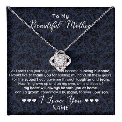 Love Knot Necklace 14K White Gold Finish | 1 | Personalized To My Beautiful Mother Necklace From Son On My Wedding Day Mother Of The Groom For Mom Wedding Day Jewelry Customized Gift Box Message Card | siriusteestore