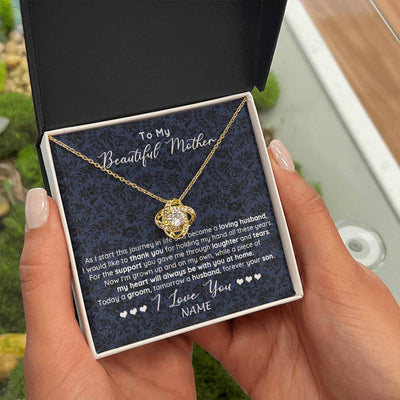Love Knot Necklace 18K Yellow Gold Finish | 2 | Personalized To My Beautiful Mother Necklace From Son On My Wedding Day Mother Of The Groom For Mom Wedding Day Jewelry Customized Gift Box Message Card | siriusteestore