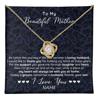 Love Knot Necklace 18K Yellow Gold Finish | 1 | Personalized To My Beautiful Mother Necklace From Son On My Wedding Day Mother Of The Groom For Mom Wedding Day Jewelry Customized Gift Box Message Card | siriusteestore