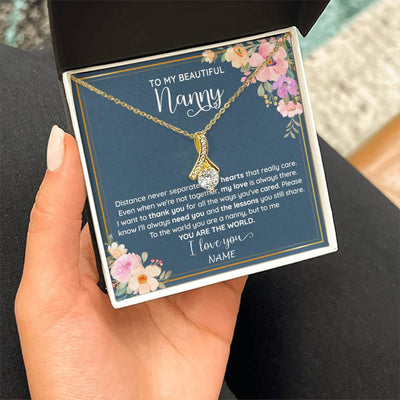 Alluring Beauty Necklace 18K Yellow Gold Finish | 2 | Personalized To My Beautiful Nanny Necklace From Kids You Are The World Nanny Birthday Mothers Day Christmas Jewelry Pendant Customized Gift Box Message Card | siriusteestore