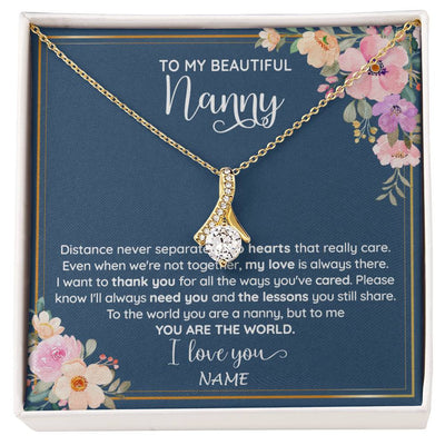 Alluring Beauty Necklace 18K Yellow Gold Finish | 1 | Personalized To My Beautiful Nanny Necklace From Kids You Are The World Nanny Birthday Mothers Day Christmas Jewelry Pendant Customized Gift Box Message Card | siriusteestore