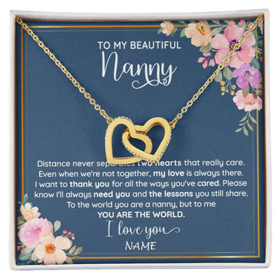 Interlocking Hearts Necklace 18K Yellow Gold Finish | 1 | Personalized To My Beautiful Nanny Necklace From Kids You Are The World Nanny Birthday Mothers Day Christmas Jewelry Pendant Customized Gift Box Message Card | siriusteestore