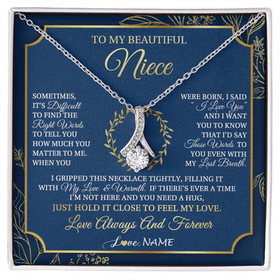 Alluring Beauty Necklace 14K White Gold Finish | 1 | Personalized To My Beautiful Niece From Aunt Uncle I Gripped This Necklace Niece Jewelry Birthday Gifts Christmas Customized Gift Box Message Card | siriusteestore