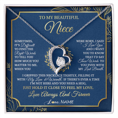 Forever Love Necklace 14K White Gold Finish | 1 | Personalized To My Beautiful Niece From Aunt Uncle I Gripped This Necklace Niece Jewelry Birthday Gifts Christmas Customized Gift Box Message Card | siriusteestore