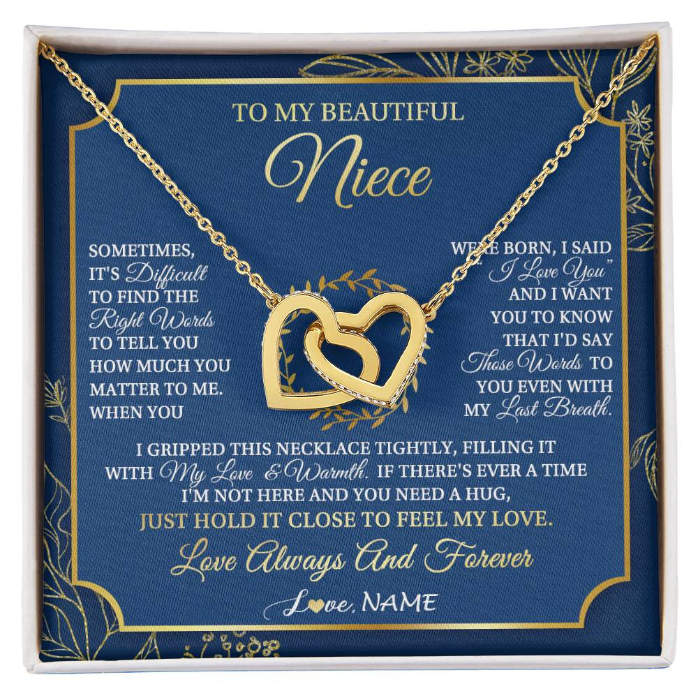 Interlocking Hearts Necklace 18K Yellow Gold Finish | 1 | Personalized To My Beautiful Niece From Aunt Uncle I Gripped This Necklace Niece Jewelry Birthday Gifts Christmas Customized Gift Box Message Card | siriusteestore