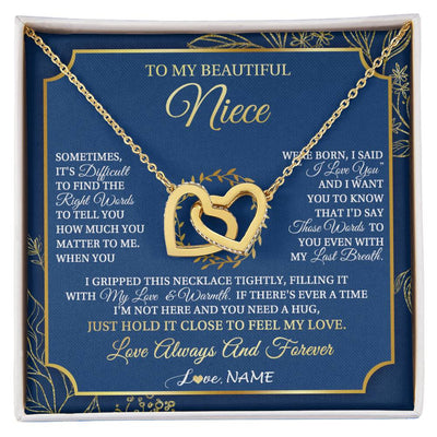 Interlocking Hearts Necklace 18K Yellow Gold Finish | 1 | Personalized To My Beautiful Niece From Aunt Uncle I Gripped This Necklace Niece Jewelry Birthday Gifts Christmas Customized Gift Box Message Card | siriusteestore