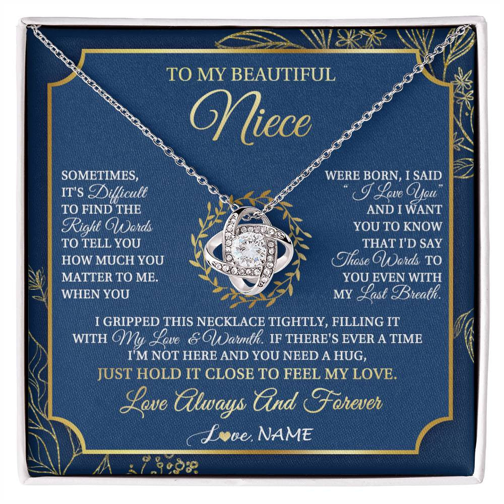Love Knot Necklace 14K White Gold Finish | 1 | Personalized To My Beautiful Niece From Aunt Uncle I Gripped This Necklace Niece Jewelry Birthday Gifts Christmas Customized Gift Box Message Card | siriusteestore