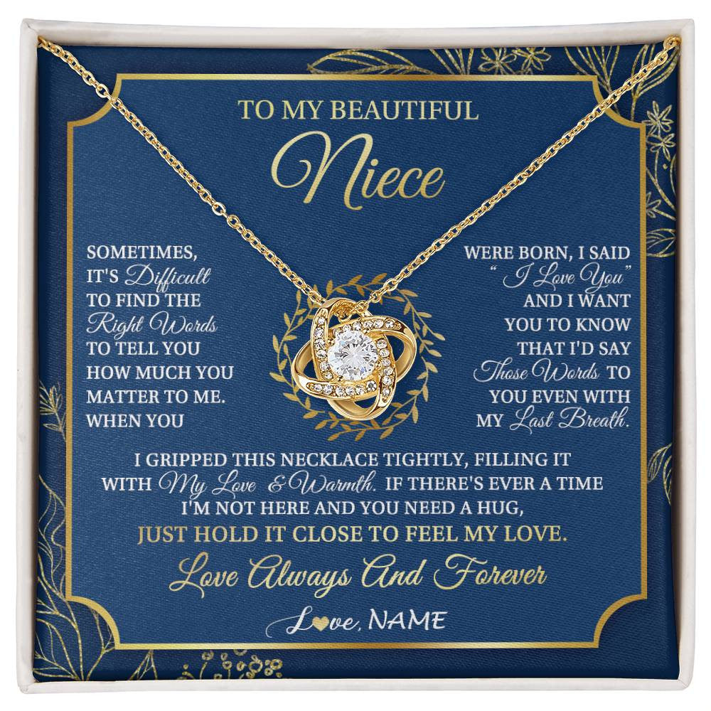 Love Knot Necklace 18K Yellow Gold Finish | 1 | Personalized To My Beautiful Niece From Aunt Uncle I Gripped This Necklace Niece Jewelry Birthday Gifts Christmas Customized Gift Box Message Card | siriusteestore