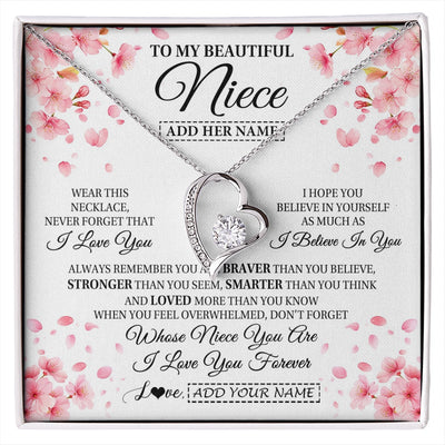 Forever Love Necklace 14K White Gold Finish | 1 | Personalized To My Beautiful Niece From Aunt Uncle Necklace Never Forget Birthday Gifts For Niece Birthday Gift Graduation Christmas Gift Box Message Card | siriusteestore.myshopify