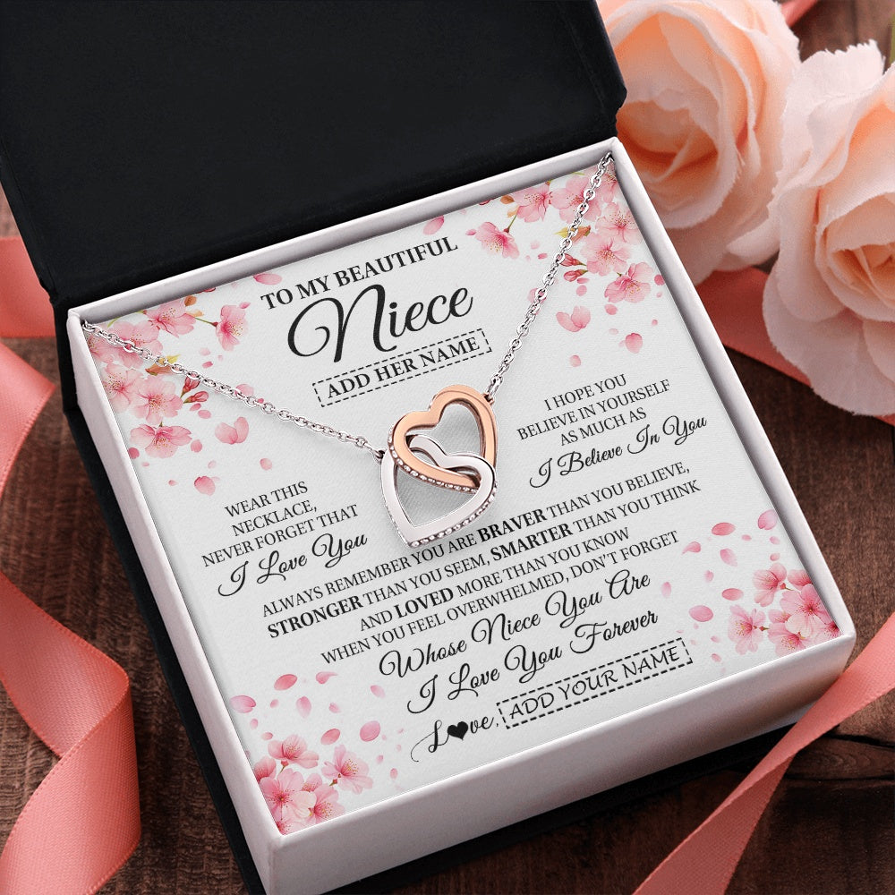 Interlocking Hearts Necklace Stainless Steel & Rose Gold Finish | 2 | Personalized To My Beautiful Niece From Aunt Uncle Necklace Never Forget Birthday Gifts For Niece Birthday Gift Graduation Christmas Gift Box Message Card | siriusteestore.myshopify