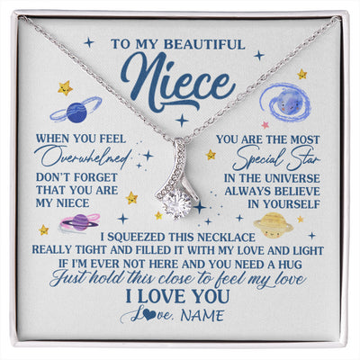 Alluring Beauty Necklace 14K White Gold Finish | 1 | Personalized To My Beautiful Niece Gifs From Aunt Necklace Inspirational Niece Birthday Gifts Jewelry Graduation Christmas Customized Gift Box Message Card | siriusteestore