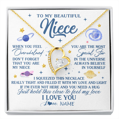 Forever Love Necklace 18K Yellow Gold Finish | 1 | Personalized To My Beautiful Niece Gifs From Aunt Necklace Inspirational Niece Birthday Gifts Jewelry Graduation Christmas Customized Gift Box Message Card | siriusteestore