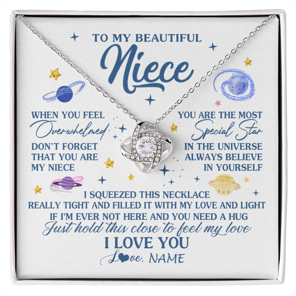 Love Knot Necklace 14K White Gold Finish | 1 | Personalized To My Beautiful Niece Gifs From Aunt Necklace Inspirational Niece Birthday Gifts Jewelry Graduation Christmas Customized Gift Box Message Card | siriusteestore