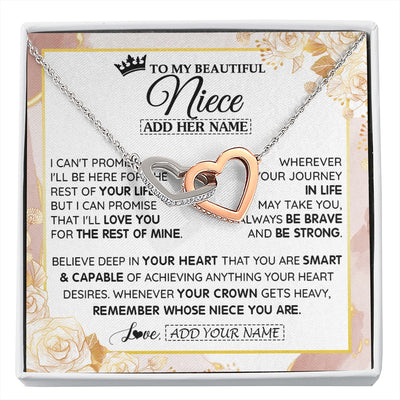 Interlocking Hearts Necklace Stainless Steel & Rose Gold Finish | 1 | Personalized To My Beautiful Niece Gifts Necklace From Aunt Uncle Crown Jewelry Present On Birthday Niece Christmas Graduation Custom Gift Box Message Card | https://siriusteestore.