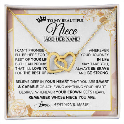 Interlocking Hearts Necklace 18K Yellow Gold Finish | 1 | Personalized To My Beautiful Niece Gifts Necklace From Aunt Uncle Crown Jewelry Present On Birthday Niece Christmas Graduation Custom Gift Box Message Card | https://siriusteestore.