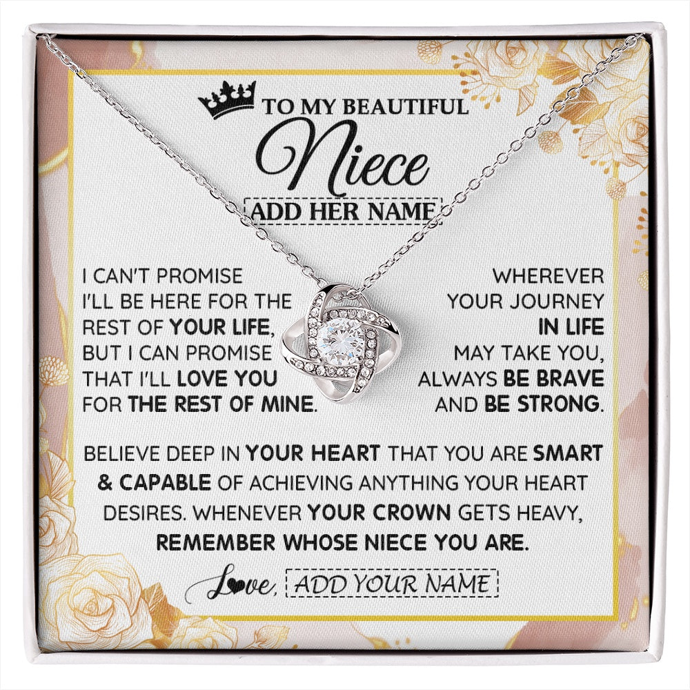 Love Knot Necklace 14K White Gold Finish | 1 | Personalized To My Beautiful Niece Gifts Necklace From Aunt Uncle Crown Jewelry Present On Birthday Niece Christmas Graduation Custom Gift Box Message Card | https://siriusteestore.