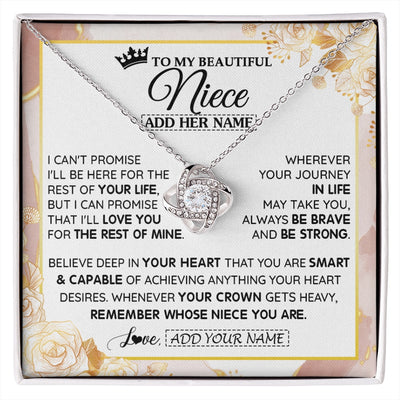 Love Knot Necklace 14K White Gold Finish | 1 | Personalized To My Beautiful Niece Gifts Necklace From Aunt Uncle Crown Jewelry Present On Birthday Niece Christmas Graduation Custom Gift Box Message Card | https://siriusteestore.